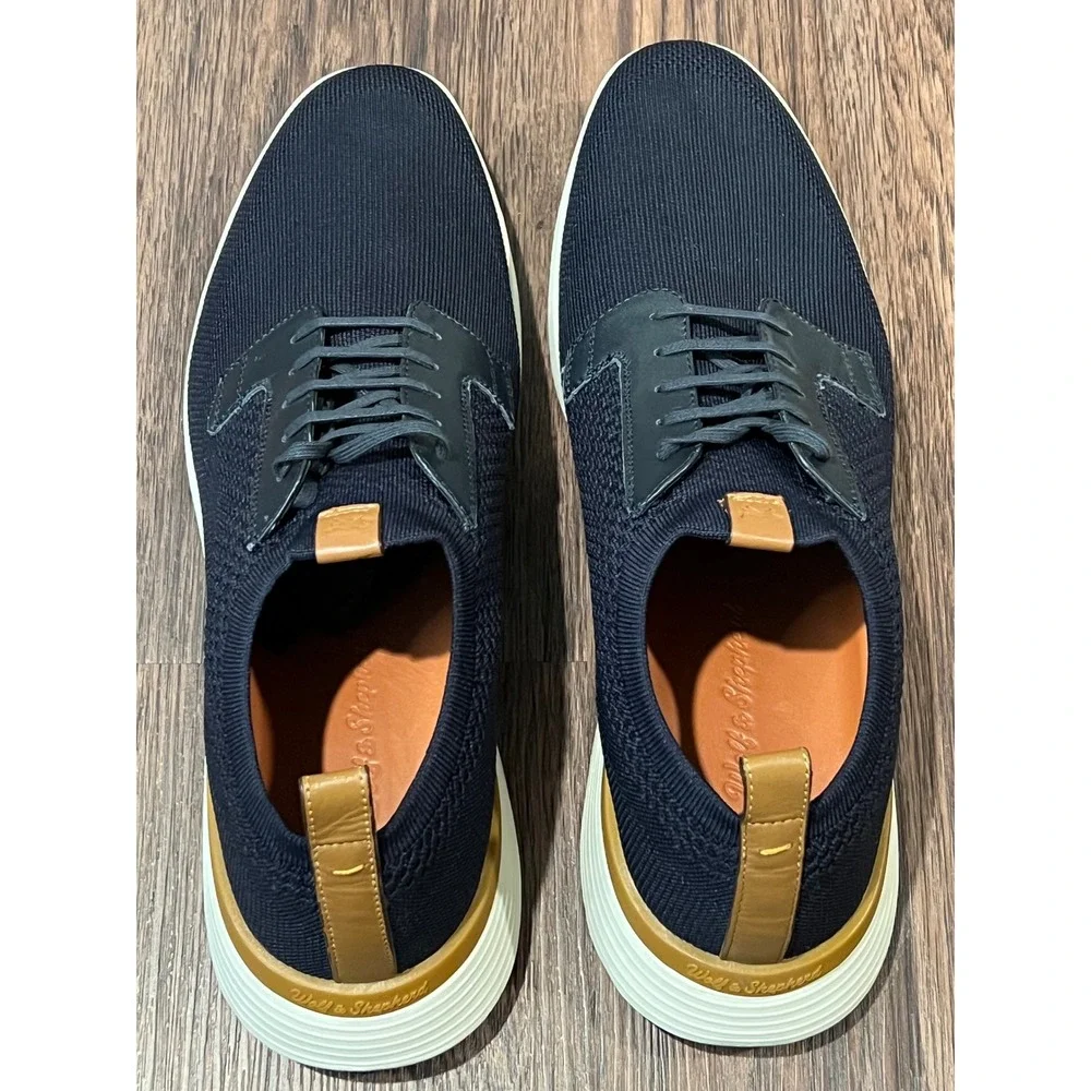Wolf & Shepherd SwiftKnit Derby Navy Blue Knit Dress Sneakers Mens size 14